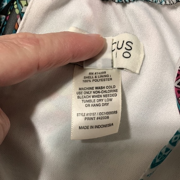 Enfocus Studio turquoise with multi-colored geometric patterns sleeveless dress - Picture 11 of 13